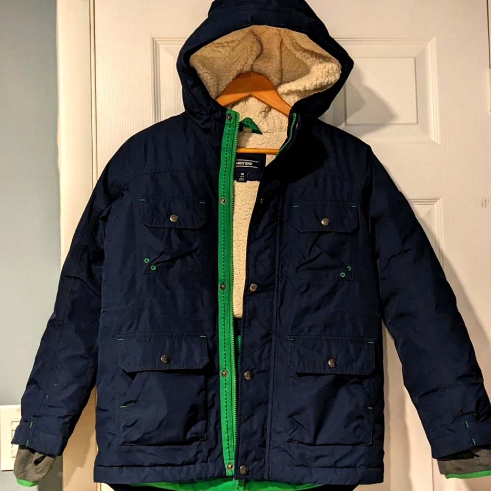 Land's End Kids Expedition Down Sherpa Fleece Lined Winter Parka, Boys M 10-12